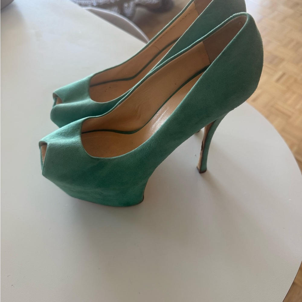 Giuseppe Zanotti Green Peep-Toe Platorm High Heels